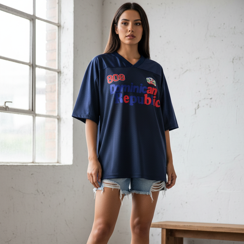Dominican Republic Oversized Mesh V-Neck Soccer Jersey