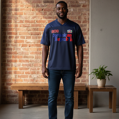 Dominican Republic Oversized Mesh V-Neck Soccer Jersey