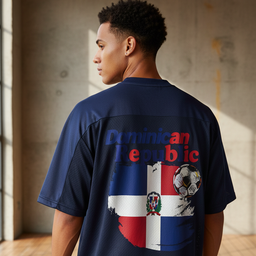 Dominican Republic Oversized Mesh V-Neck Soccer Jersey
