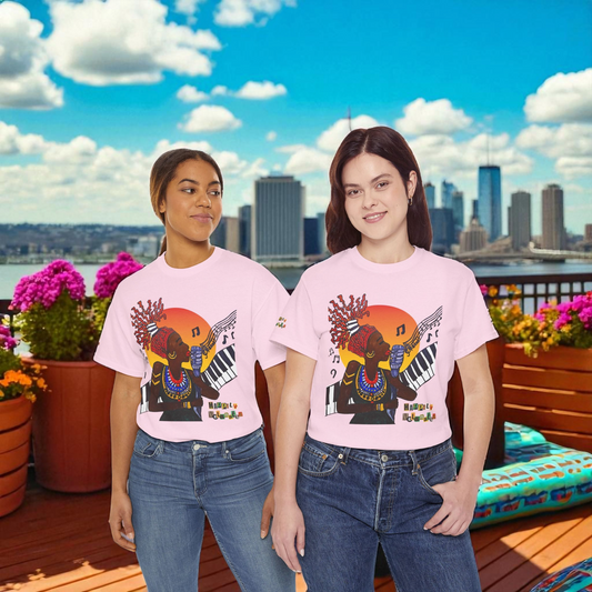 Afro Music Unisex Graphic Tee, Piano Art, Jazz Singer Shirt, Music Lover Gift