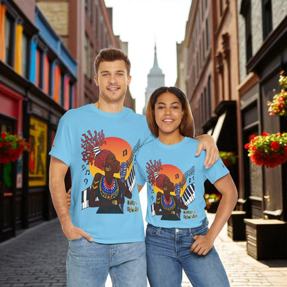Afro Music Unisex Graphic Tee, Piano Art, Jazz Singer Shirt, Music Lover Gift