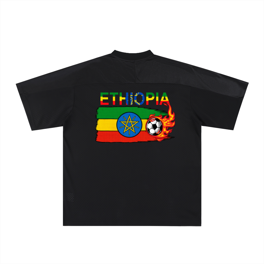 Ethiopia Flag Themed Graphic Mesh V-Neck Soccer Jersey