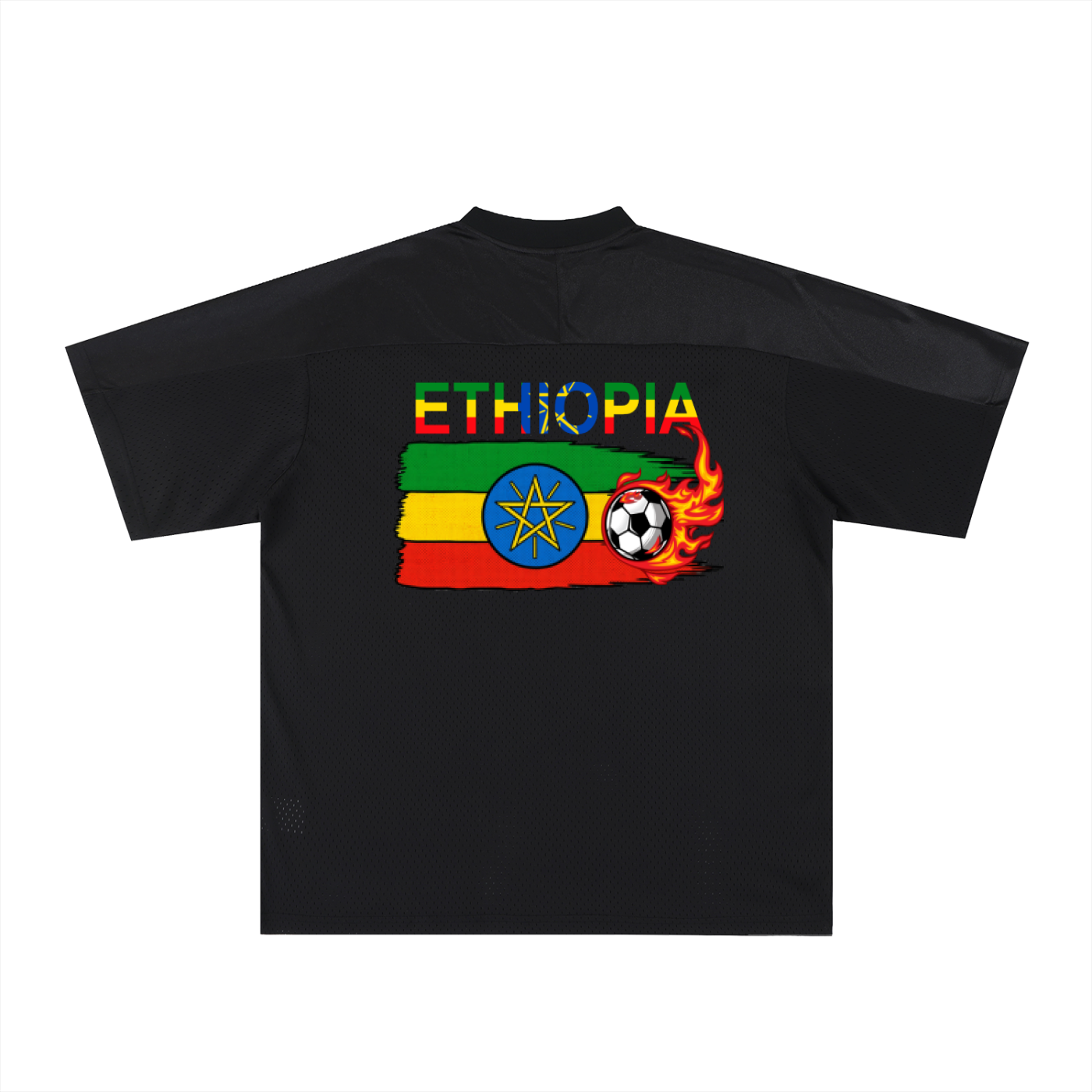 Ethiopia Flag Themed Graphic Mesh V-Neck Soccer Jersey