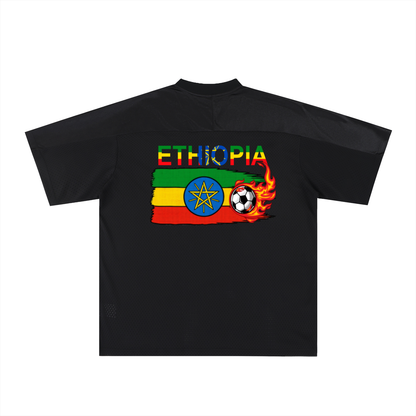 Ethiopia Flag Themed Graphic Mesh V-Neck Soccer Jersey