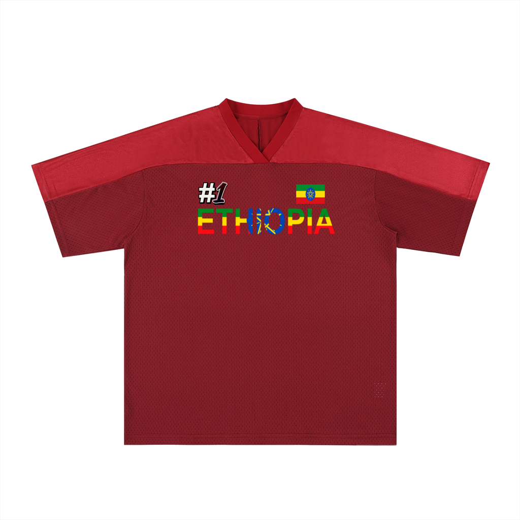 Ethiopia Flag Themed Graphic Mesh V-Neck Soccer Jersey