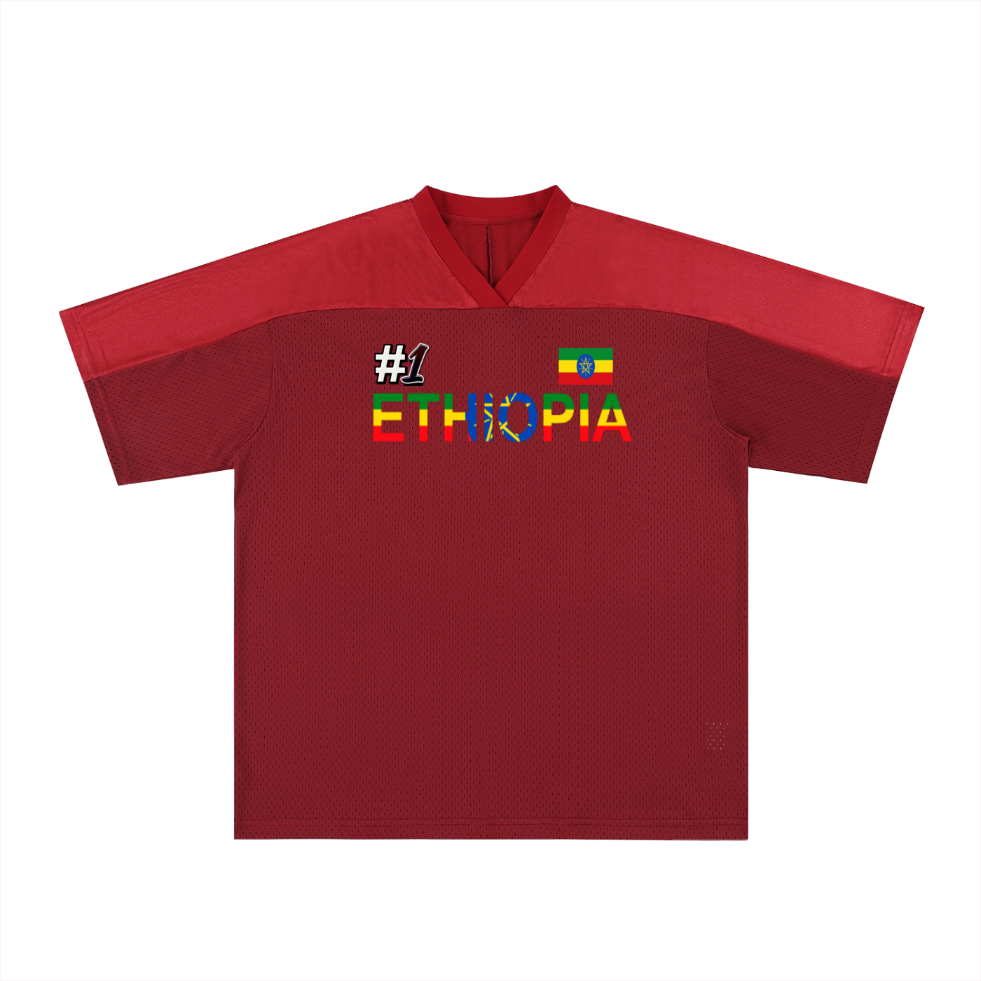 Ethiopia Flag Themed Graphic Mesh V-Neck Soccer Jersey