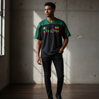 Ethiopia Flag Themed Graphic Mesh V-Neck Soccer Jersey