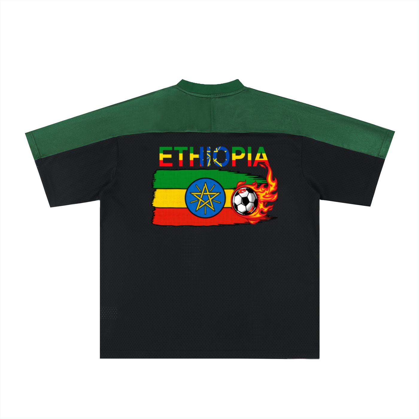 Ethiopia Flag Themed Graphic Mesh V-Neck Soccer Jersey
