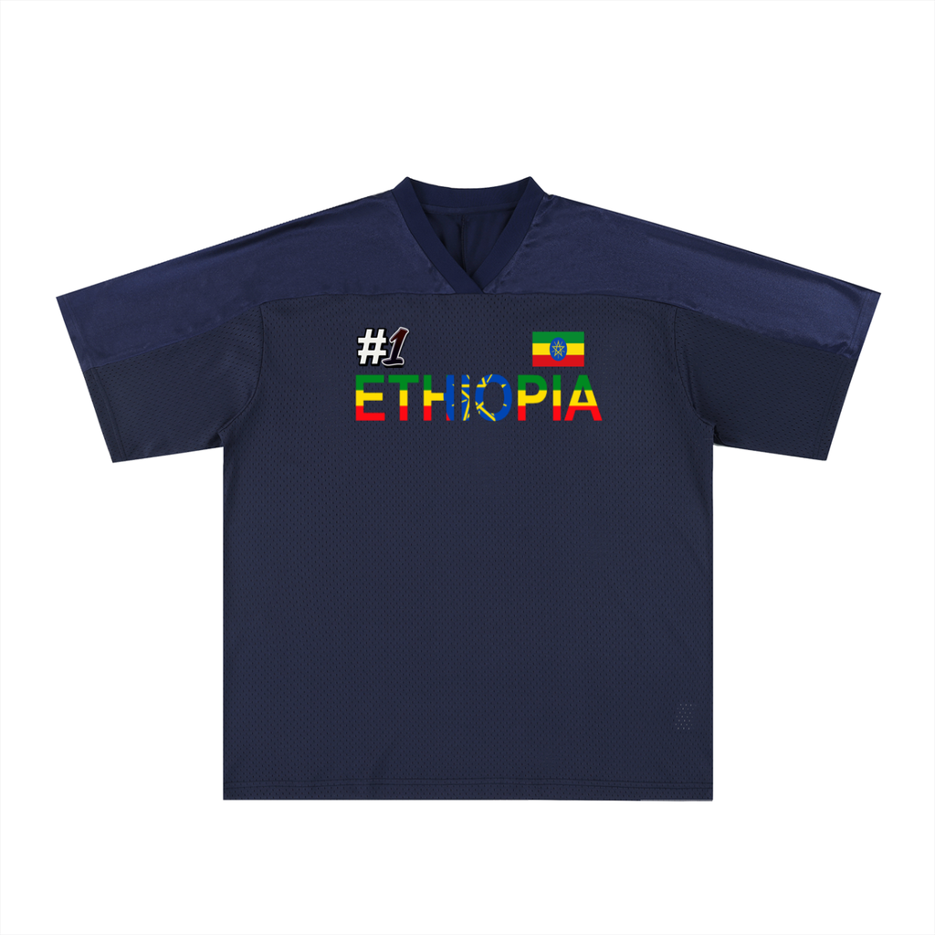Ethiopia Flag Themed Graphic Mesh V-Neck Soccer Jersey