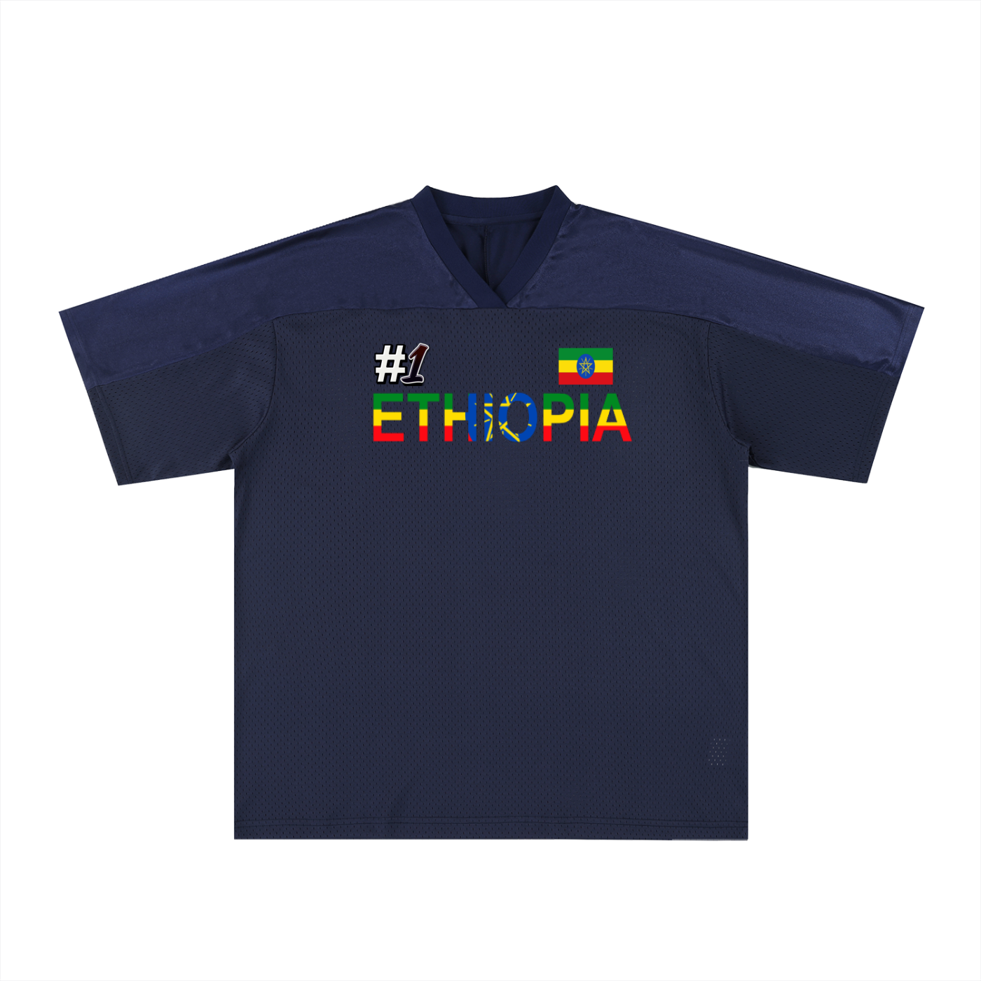 Ethiopia Flag Themed Graphic Mesh V-Neck Soccer Jersey