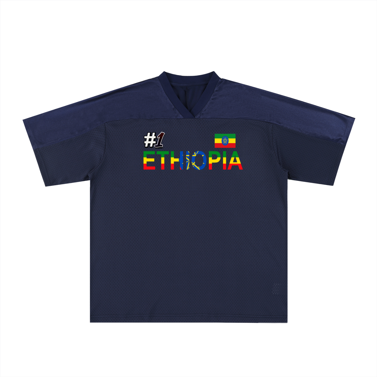 Ethiopia Flag Themed Graphic Mesh V-Neck Soccer Jersey