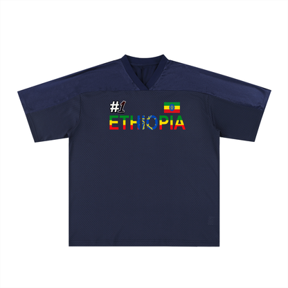 Ethiopia Flag Themed Graphic Mesh V-Neck Soccer Jersey
