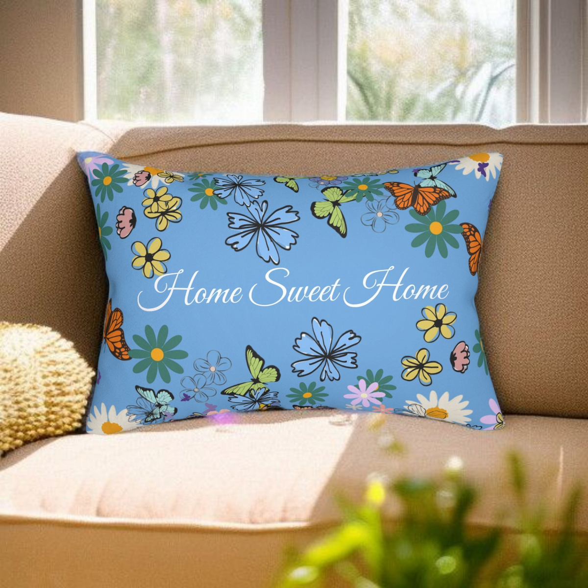 Home Sweet Home Floral Lumbar Pillow - Cozy Accent for Living Room Printify