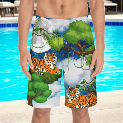 Men's Jungle Tiger Board Shorts - Stylish Summer Swimwear for Beach Lovers