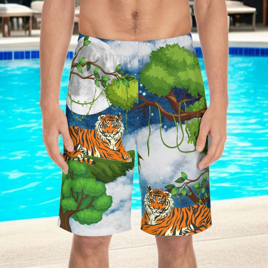 Men's Jungle Tiger Board Shorts - Stylish Summer Swimwear for Beach Lovers