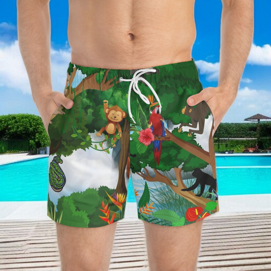 Tropical Jungle Swim Trunks for Men - Fun Animal Print Beachwear