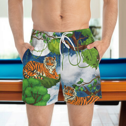 Tropical Tiger Swim Trunks - Fun Jungle Print for Summer Adventures