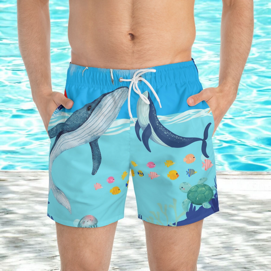 Ocean Adventure Swim Trunks - Fun Whale and Sea Life Design