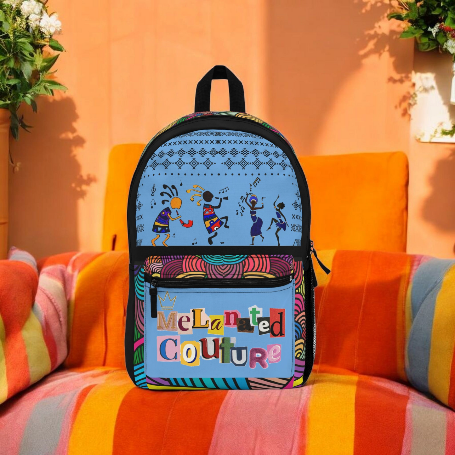 Colorful Tribal Dance Backpack, Ethnic Music Festival Bag, Boho Rucksack