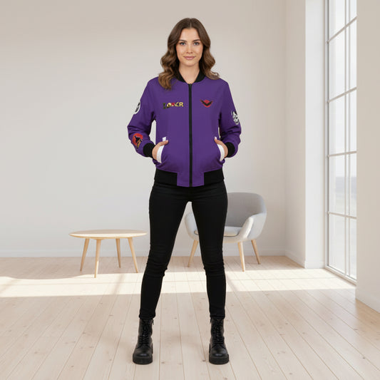 Dragon Graphic Women's Bomber Jacket, Mythical All Over Design