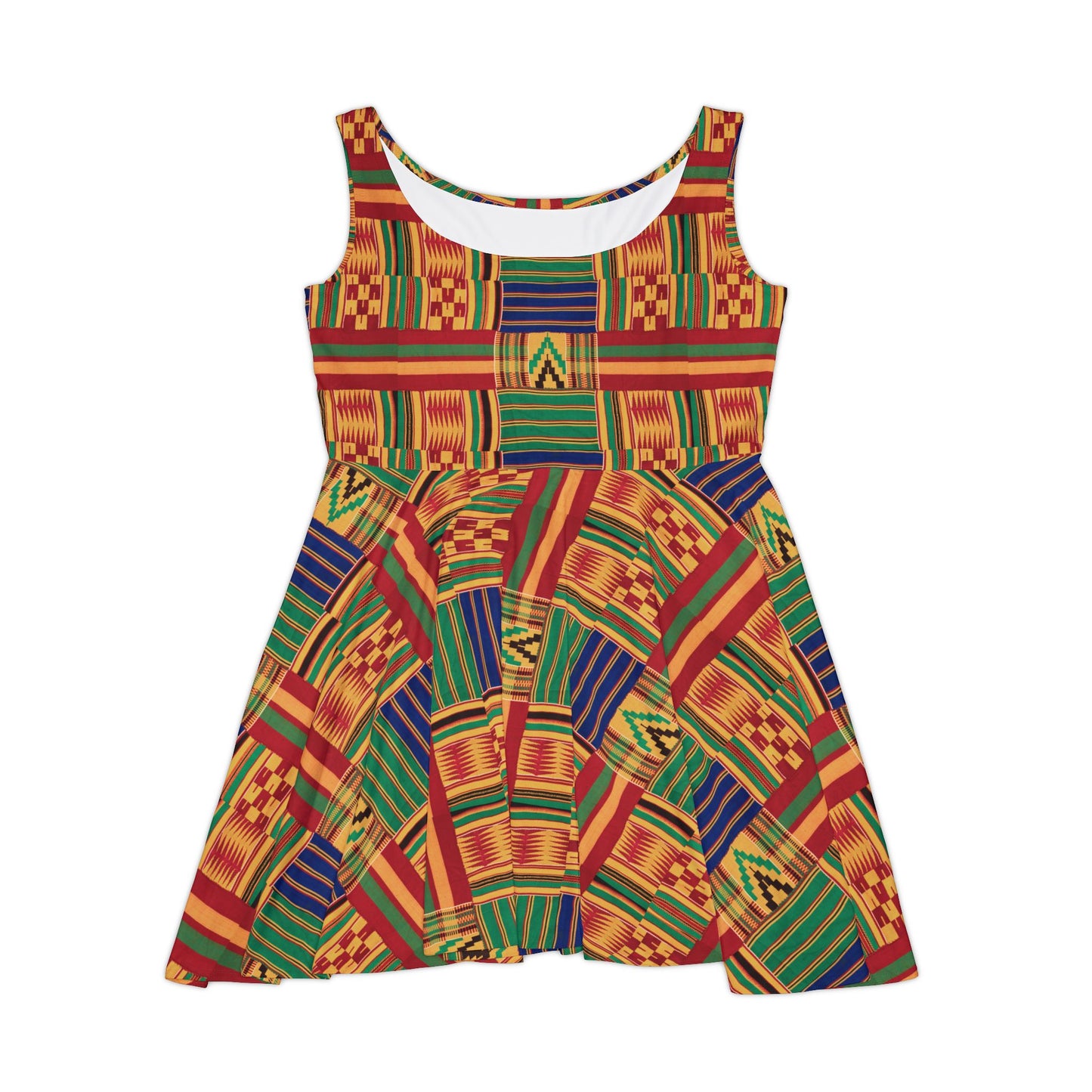 Kente Print Skater Dress – Vibrant African-Inspired AOP Sundress