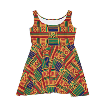 Kente Print Skater Dress – Vibrant African-Inspired AOP Sundress