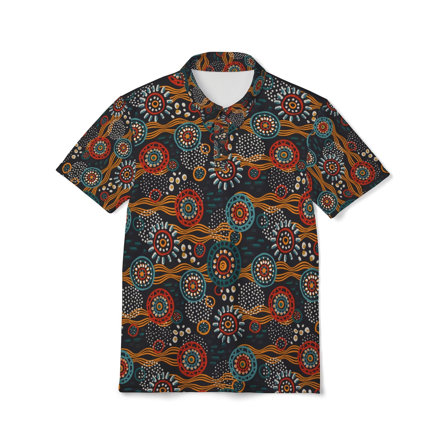 Unisex Tribal Print Polo Shirt — Colorful Aboriginal-Inspired Design