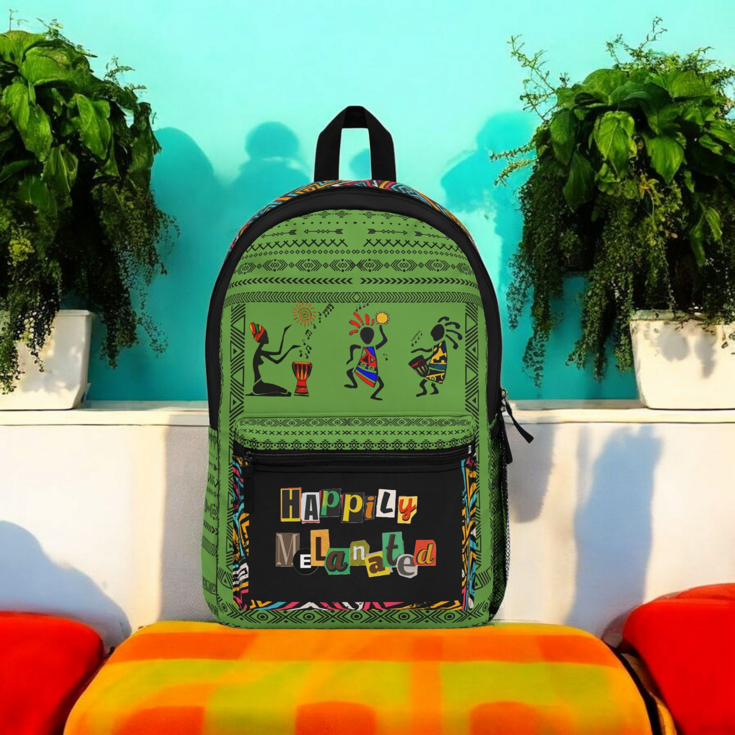 Unique Afro Music Backpack, Music Lover Bag, Cartoon Print Rucksack, Ethnic Design