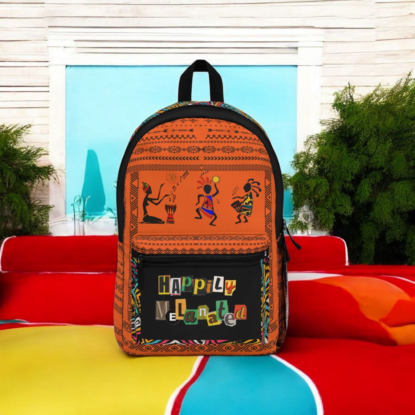 Ethnic Music Backpack, Music Lover Bag, Cartoon Print Rucksack, Ethnic Design