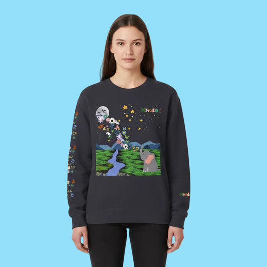 Nature Inspired Elephant Floral Unisex Sweatshirt, Wildlife Graphic Crewneck Sweater