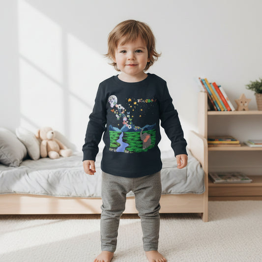 Toddler Long Sleeve Tee - 'Kingdom' Elephant Moon Stars Woodland Graphic