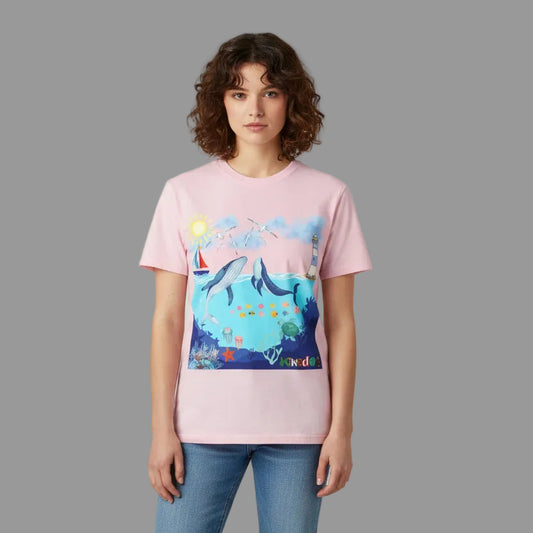 Nautical Ocean Life Whales Graphic Unisex T-Shirt, Nature Art Tee, Beachwear Shirt