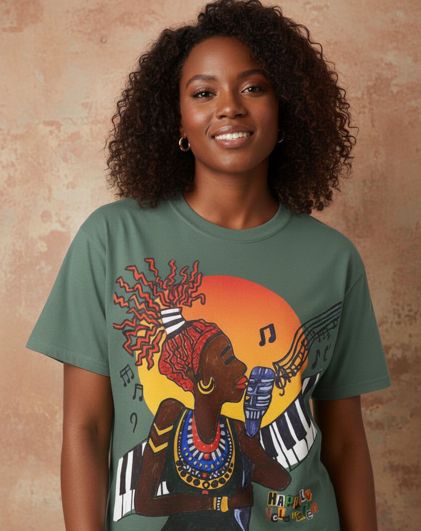 Afro Jazz Singer Graphic T-Shirt, Black History Music Tee, Unisex Garment-Dyed Shirt Printify