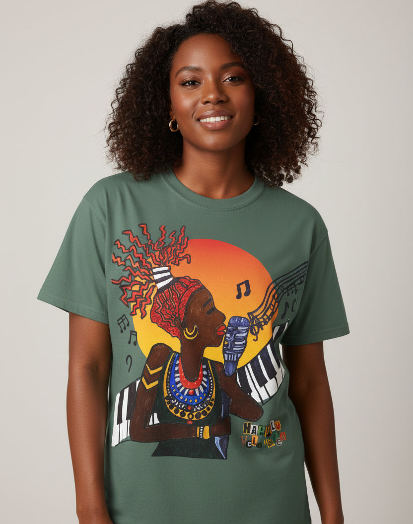 Afro Jazz Singer Graphic T-Shirt, Black History Music Tee, Unisex Garment-Dyed Shirt