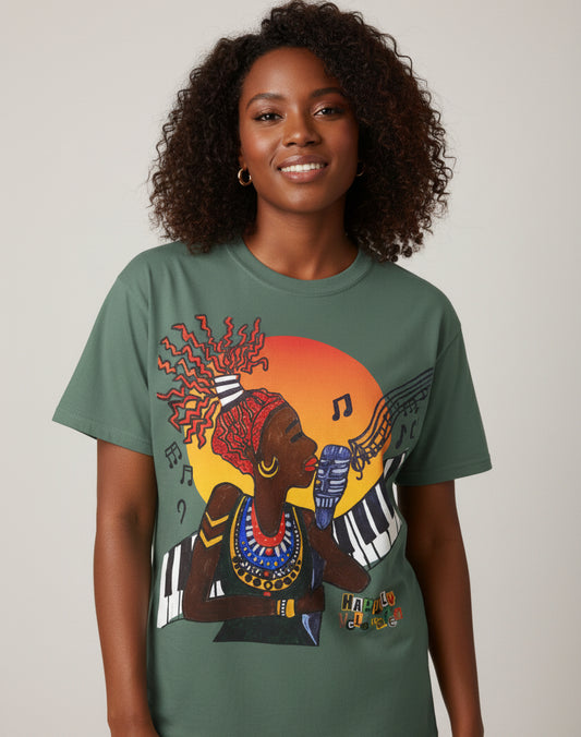 Afro Jazz Singer Graphic T-Shirt, Black History Music Tee, Unisex Garment-Dyed Shirt