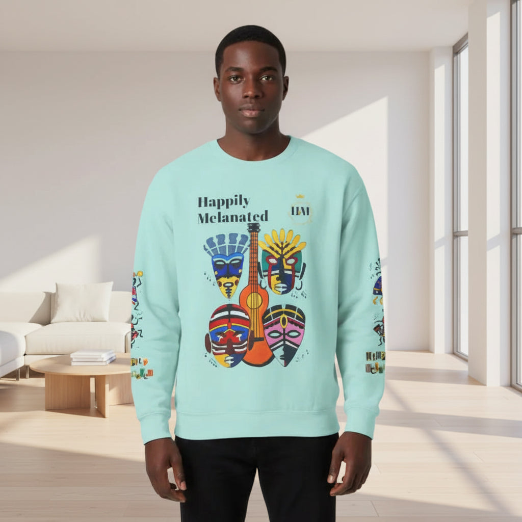 Hand-Drawn Afro Music Graphic Sweatshirt - Unisex Lightweight Crewneck, Music Lover Gift