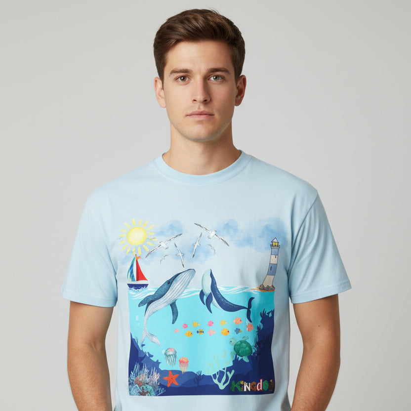 Nautical Ocean Life Whales Graphic Unisex T-Shirt, Nature Art Tee, Beachwear Shirt