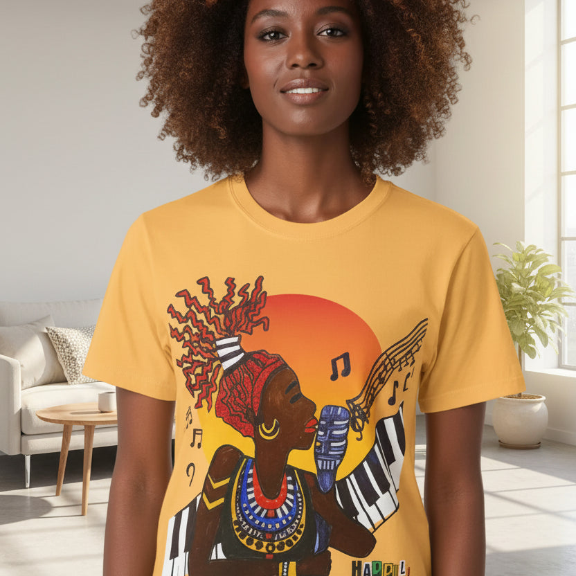 Afro Jazz Singer Graphic T-Shirt, Black History Music Tee, Unisex Garment-Dyed Shirt
