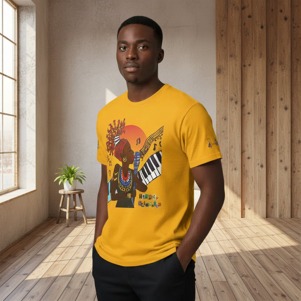 Afro Music Unisex Graphic Tee, Piano Art, Jazz Singer Shirt, Music Lover Gift Printify