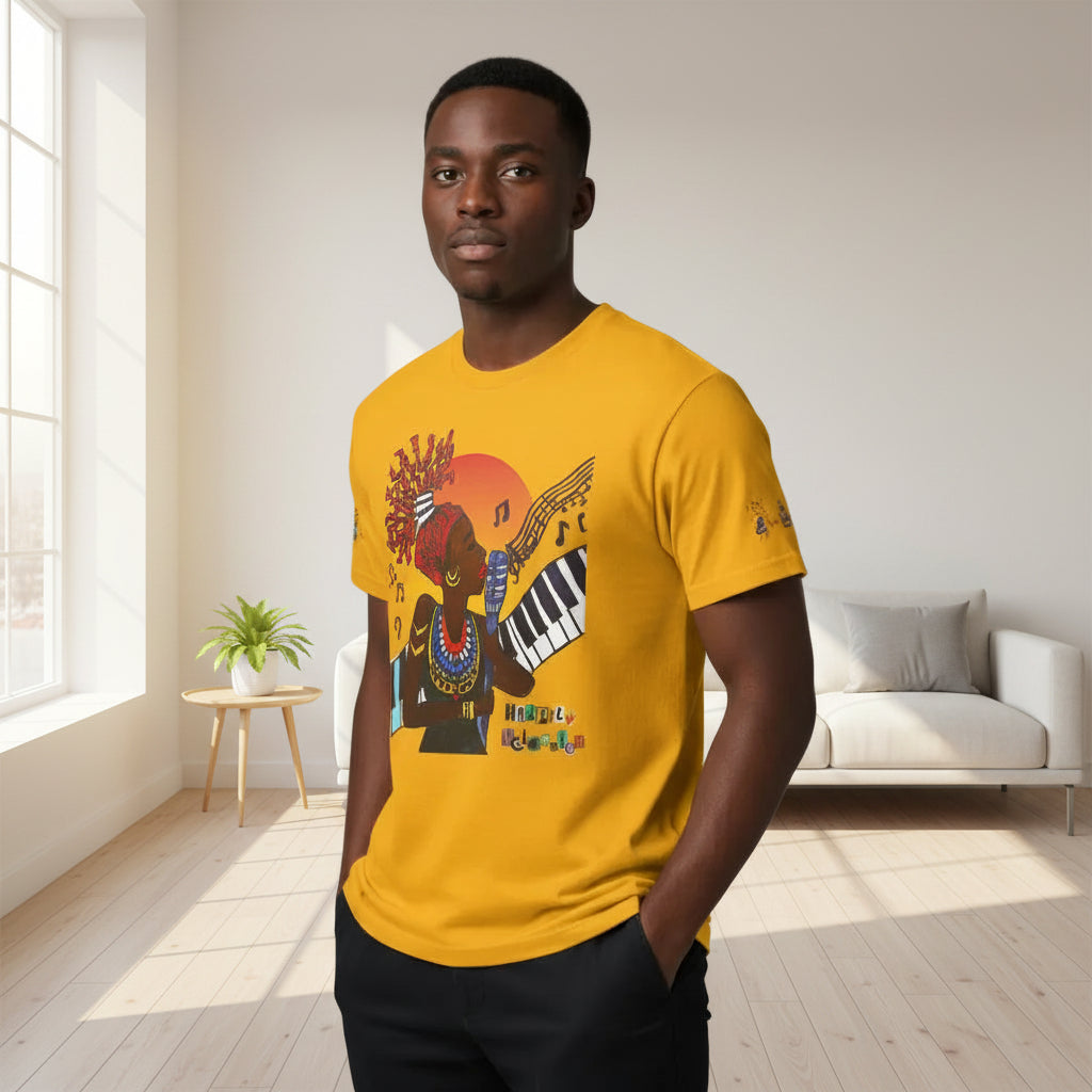 Afro Music Unisex Graphic Tee, Piano Art, Jazz Singer Shirt, Music Lover Gift