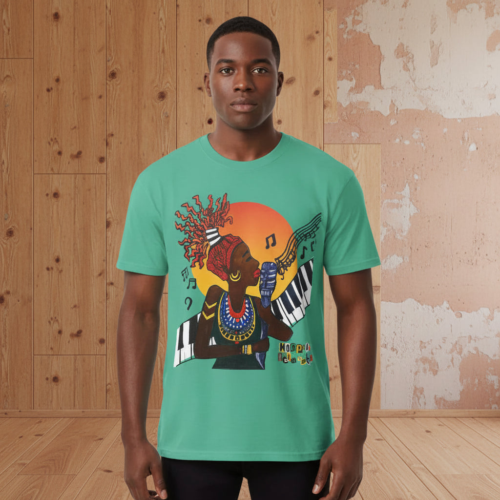 Afro Jazz Singer Graphic T-Shirt, Black History Music Tee, Unisex Garment-Dyed Shirt Printify