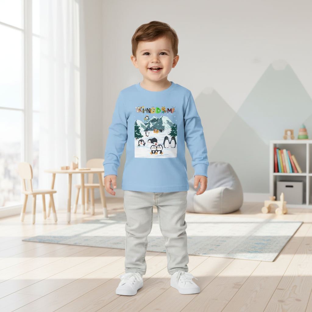 Graphic Penguin Toddler Long Sleeve Tee - Cute Animal Print Shirt for Kids, Winter Theme