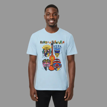 Guitar Art Tribal Masks Unisex Tee, Music Lover Graphic Shirt, Unique Handcrafted Tee