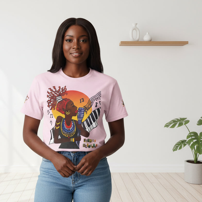 Afro Music Unisex Graphic Tee, Piano Art, Jazz Singer Shirt, Music Lover Gift