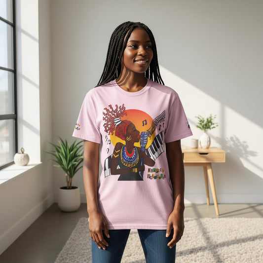 Afro Music Unisex Graphic Tee, Piano Art, Jazz Singer Shirt, Music Lover Gift