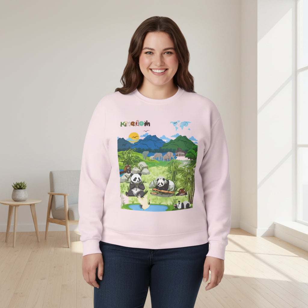 Panda Kingdom Crewneck Sweatshirt — Scenic Bamboo Forest Graphic Printify