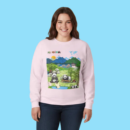 Panda Kingdom Crewneck Sweatshirt — Scenic Bamboo Forest Graphic
