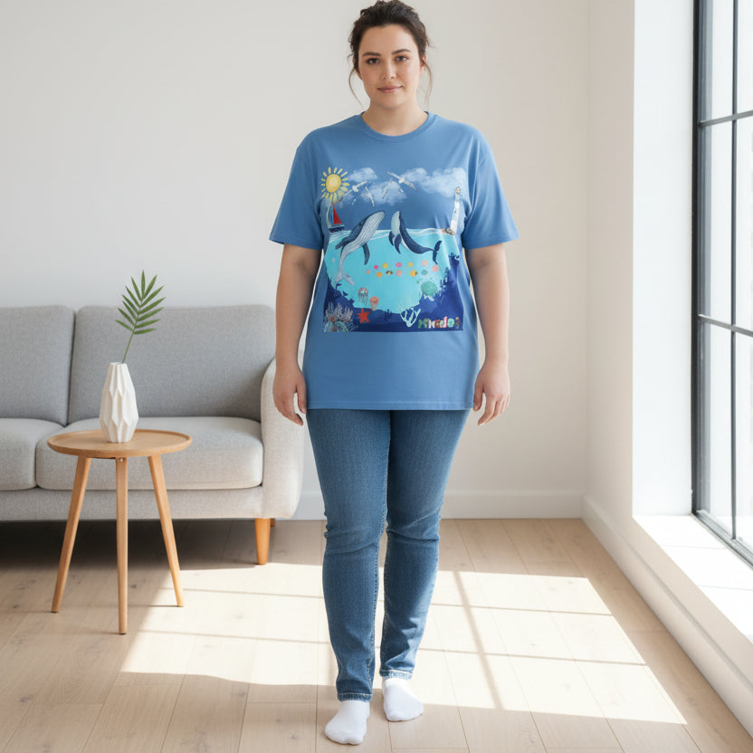Nautical Ocean Life Whales Graphic Unisex T-Shirt, Nature Art Tee, Beachwear Shirt Printify