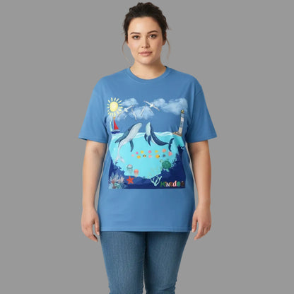 Nautical Ocean Life Whales Graphic Unisex T-Shirt, Nature Art Tee, Beachwear Shirt