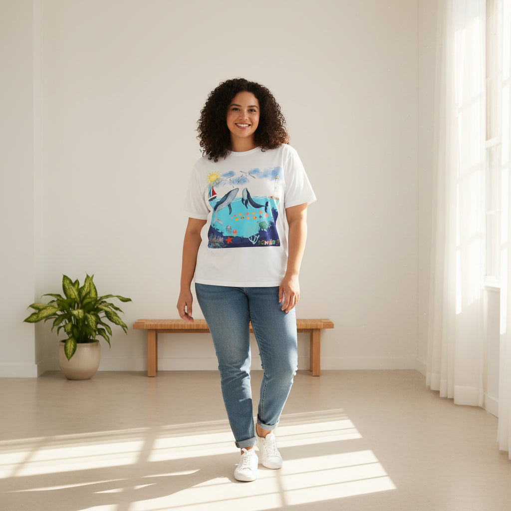 Nautical Ocean Life Whales Graphic Unisex T-Shirt, Nature Art Tee, Beachwear Shirt Printify